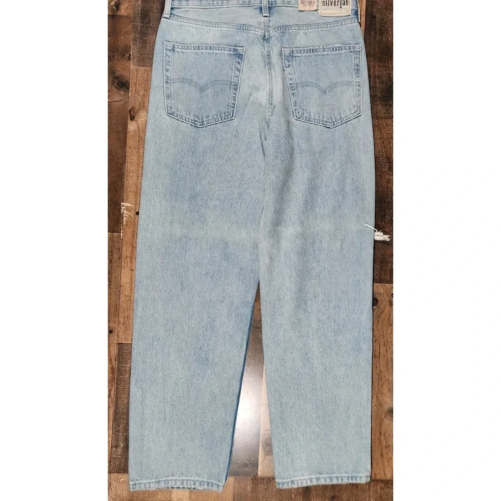 Levi's Silvertab Jeans Men 31x31 Light Blue Denim Baggy Loose Fit Distressed Rip